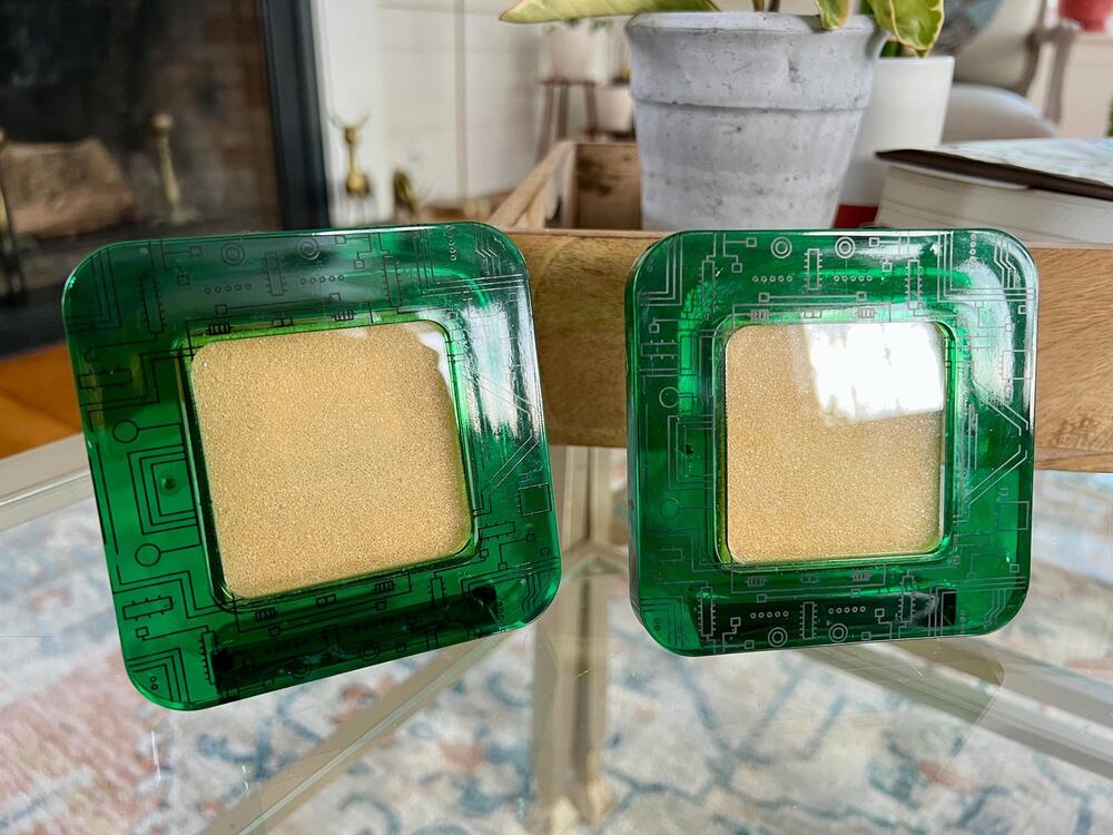 Vintage Pair of Green Circuit Board Printed Image Picture Frame Retro